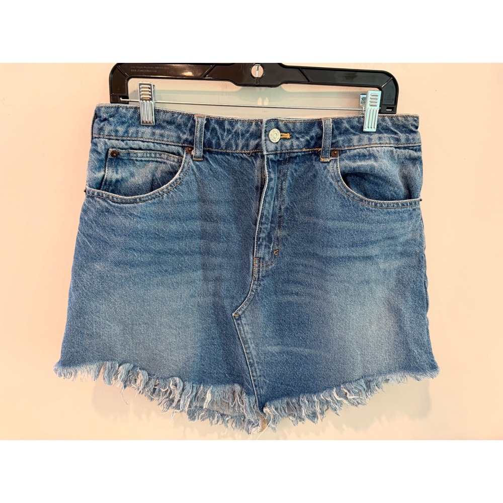 We The Free Free People Denim Mini Skirt Raw Hem Frayed Blue Size 31 Boho